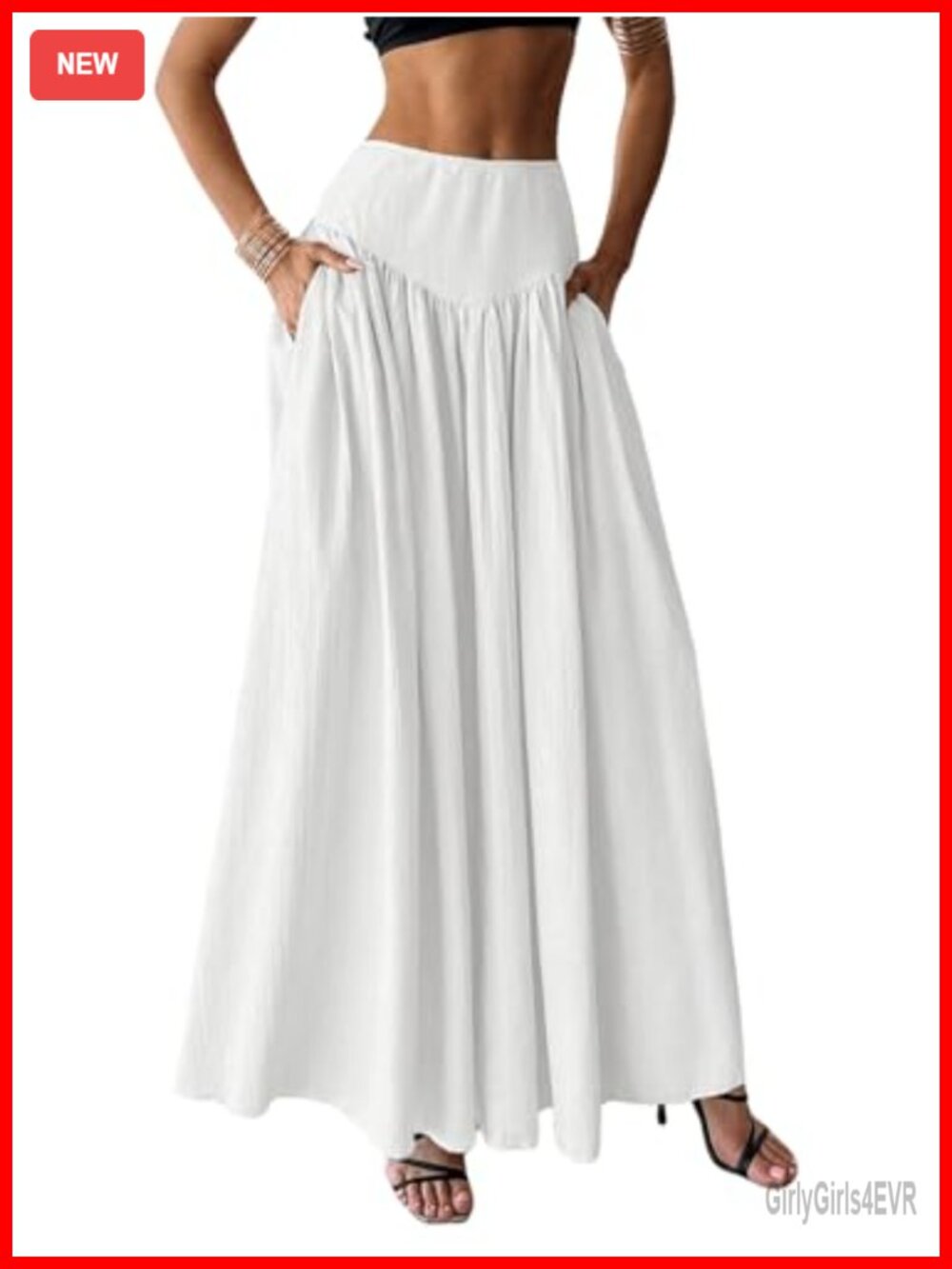 Pleated Flowy Maxi Skirt High Waist with Pockets